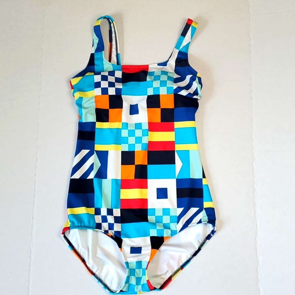 Land's End One-Piece Swimsuit, Maritime Signal Flag Print, LONG